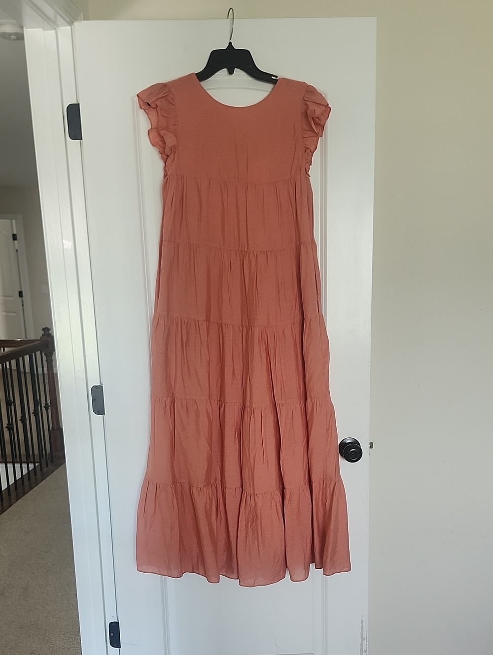NWT La VEN Ruffle Sleeve Tiered Maxi Dress in Rust Pink Small